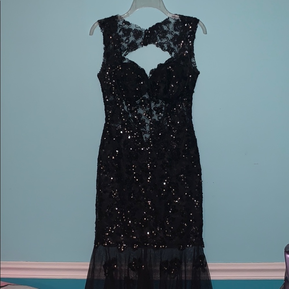 Black and Gold Sequin Lace Mermaid Dress